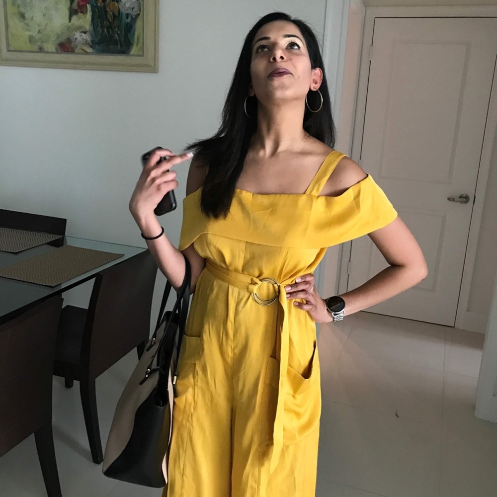 Zimmermann Yellow Off-Shoulder Jumpsuit with Cinched Waist